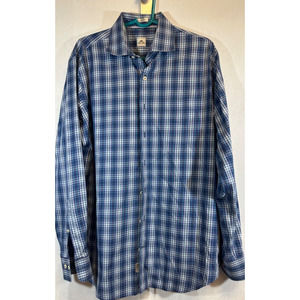 Peter Millar Mens Shirt Large Long Sleeve Button Up Purple Blue Plaid Career D61
